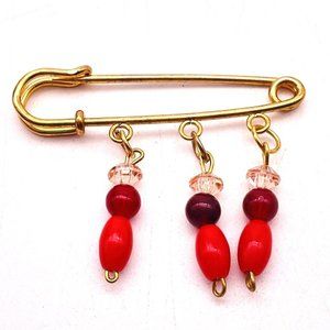 Safety Pin Brooch Beaded Dangles Gold Tone Classic Career Cosplay LARP